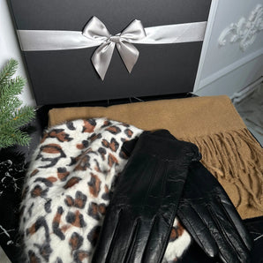 Set esarfa, bereta si manusi Sheila,  chic, cadou Craciun, esarfa PREMIUM, manusi din piele 100% Glamadearo