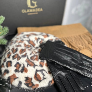 Set esarfa, bereta si manusi Sheila,  chic, cadou Craciun, esarfa PREMIUM, manusi din piele 100% Glamadearo