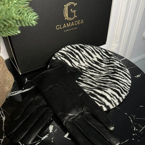 Set manusi si bereta Helly, lana prelucrata, piele naturala GLAMADEA