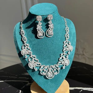 Set cercei si colier Eliany, zirconiu cubic AAA, placat aur alb - GLAMADEA