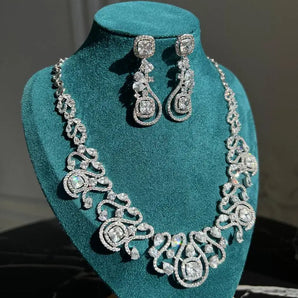Set cercei si colier Eliany, zirconiu cubic AAA, placat aur alb - GLAMADEA