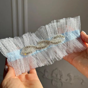 Jartiera albastră mireasă, Fevronia, elastică, cristale, handmade - GLAMADEA