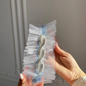 Jartiera albastră mireasă, Fevronia, elastică, cristale, handmade - GLAMADEA