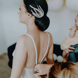 Diadema mireasă dublă model ramuri dantelate